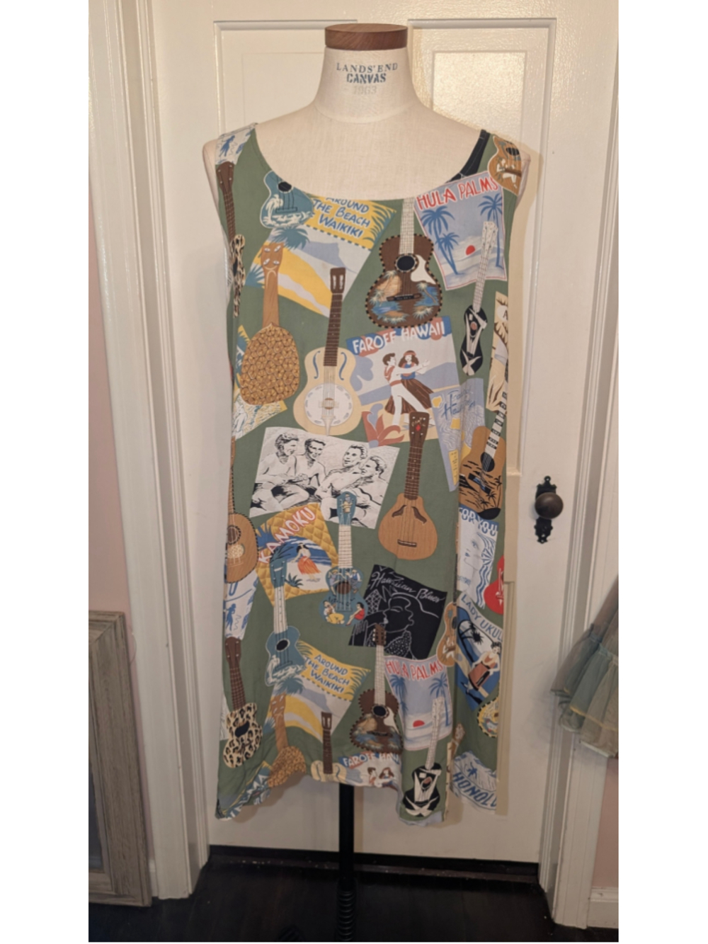 Rare vintage Reyn Spooner Mini Dress Size L Green Multi-color